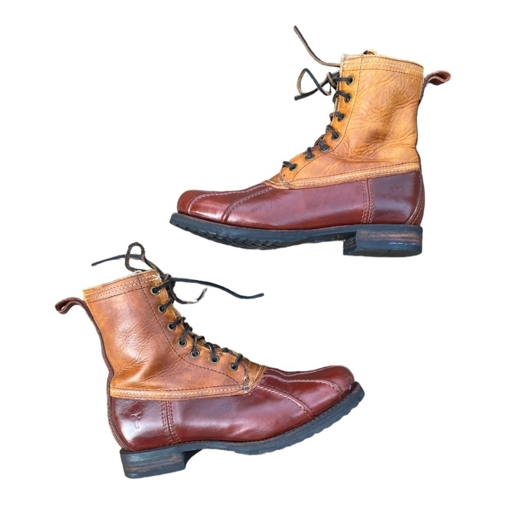 Frye Two-Tone Brown/Tan Leather Lace-Up Winter Boots - Picture 3 of 10
